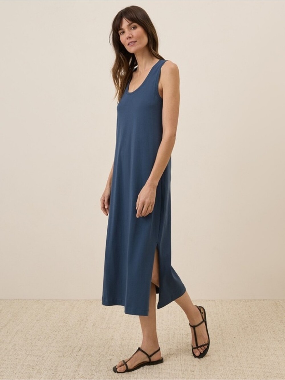 PACT Organic Cotton Softspun Tank Midi Dress In Blue Lightweight Beach Size XL